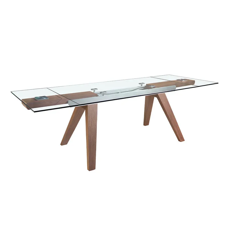 ANGEL CERDA Mesa comedor extensible rectangular cristal templado y nogal - Muebles