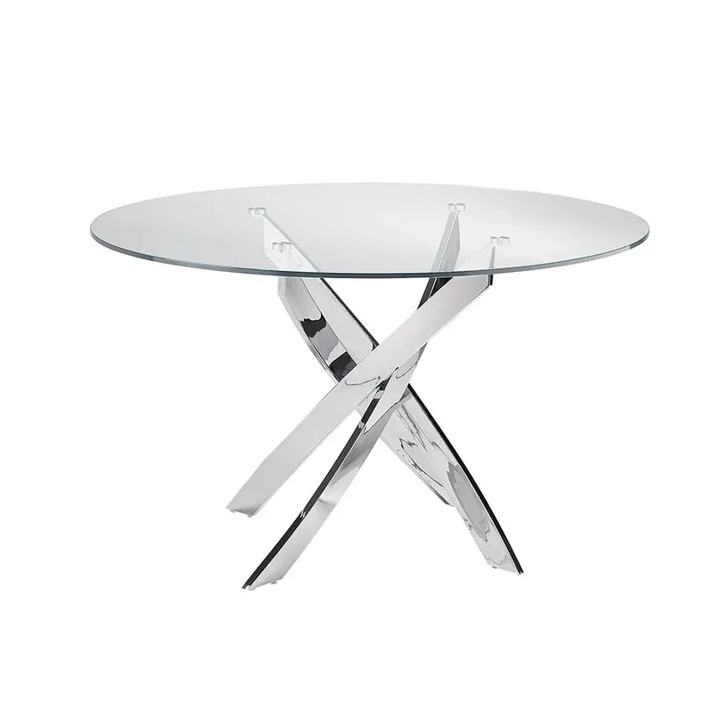 ANGEL CERDA Mesa comedor redonda cristal templado y acero cromado - Muebles