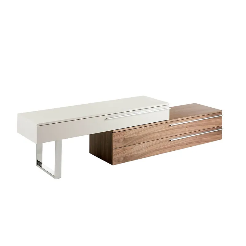 ANGEL CERDA Mueble TV madera beige, nogal y acero cromado - Muebles