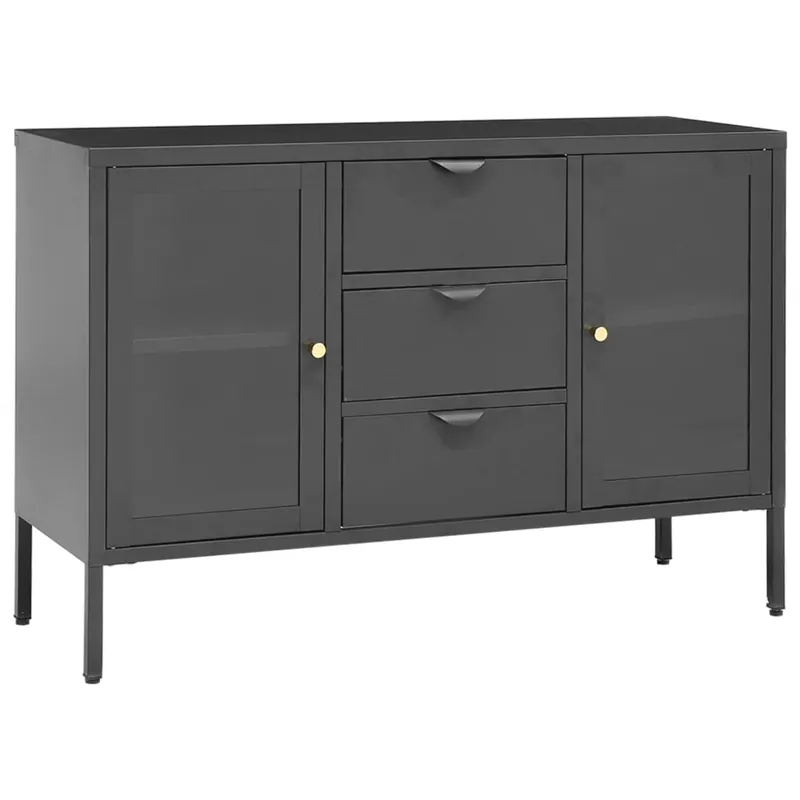 Aparador - Mueble de almacenamiento de acero y vidrio templado blanco 105x35x70 cm es2412