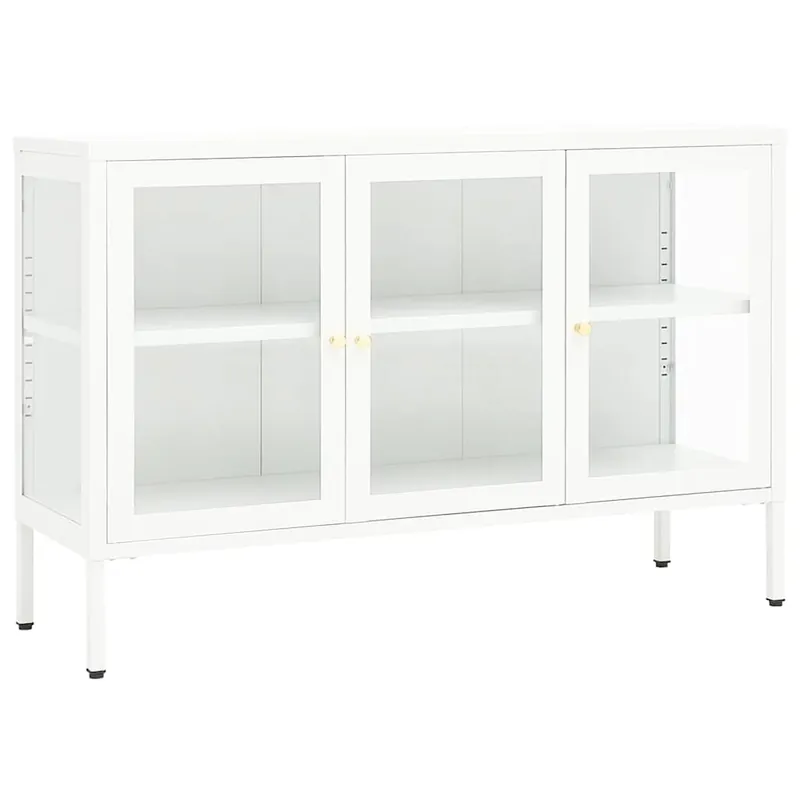 Aparador - Mueble de almacenamiento de acero y vidrio blanco 105x35x70 cm es2401