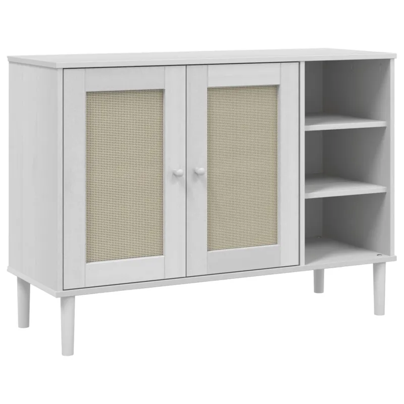 Aparador - Mueble de almacenamiento aspecto de ratán madera pino blanco 112x40x80 cm es1648