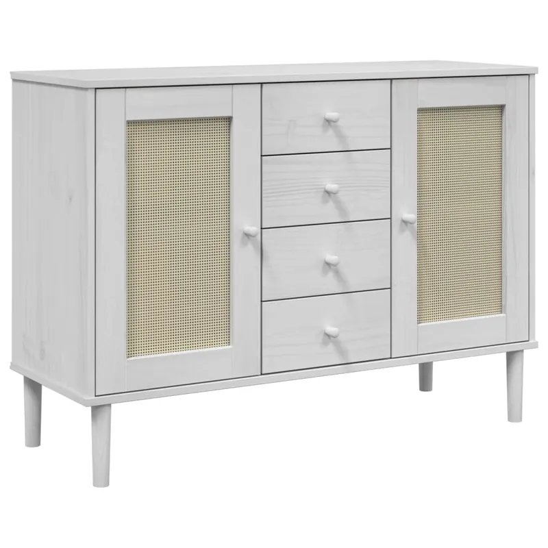 Aparador - Mueble de almacenamiento aspecto de ratán madera pino marrón 112x40x80 cm es5060