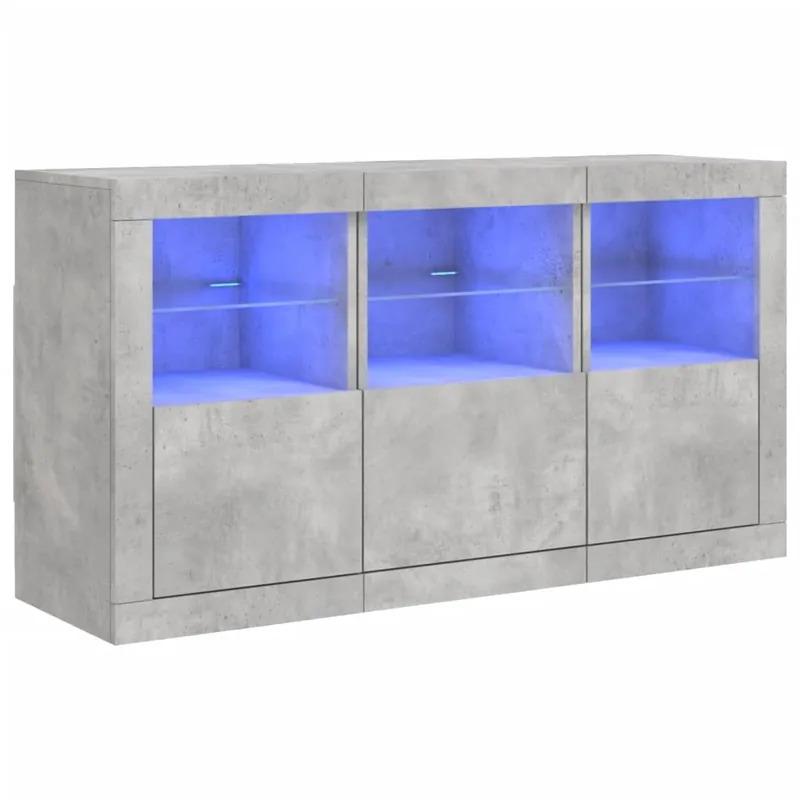 Aparador - Mueble de almacenamiento con luces LED roble ahumado 123x37x67 cm es2021