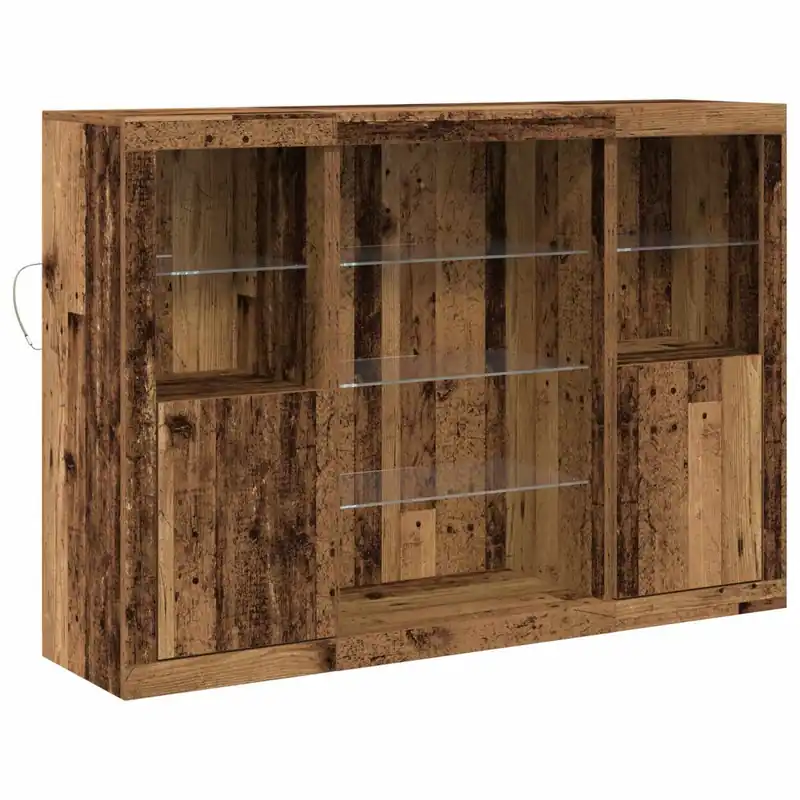 Aparador - Mueble de almacenamiento con luz LED 3 pzas madera de ingeniería gris hormigón es2097
