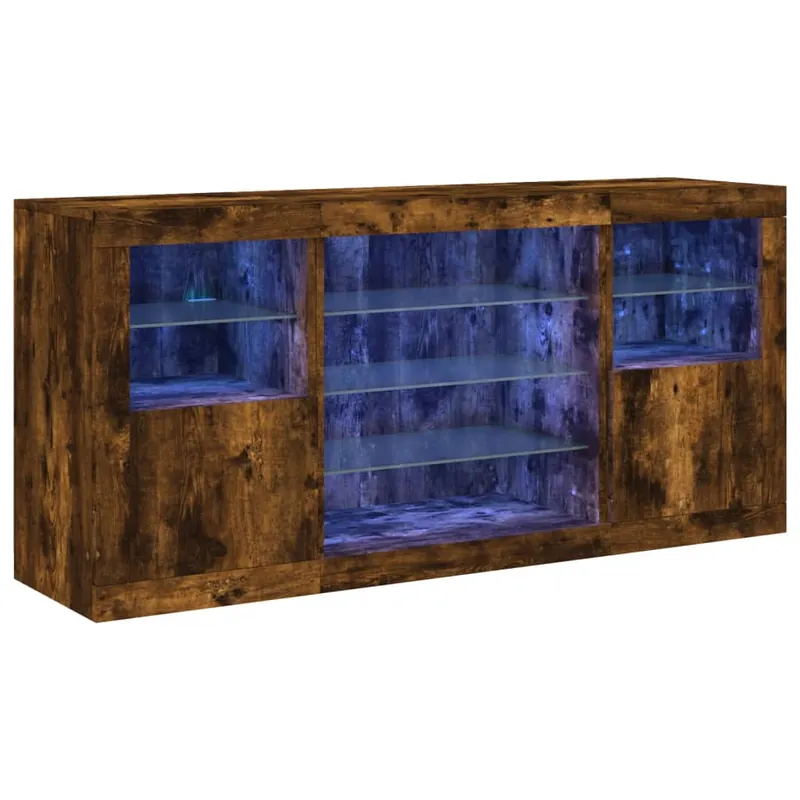 Aparador - Mueble de almacenamiento con luces LED gris hormigón 142,5x37x67 cm es1943
