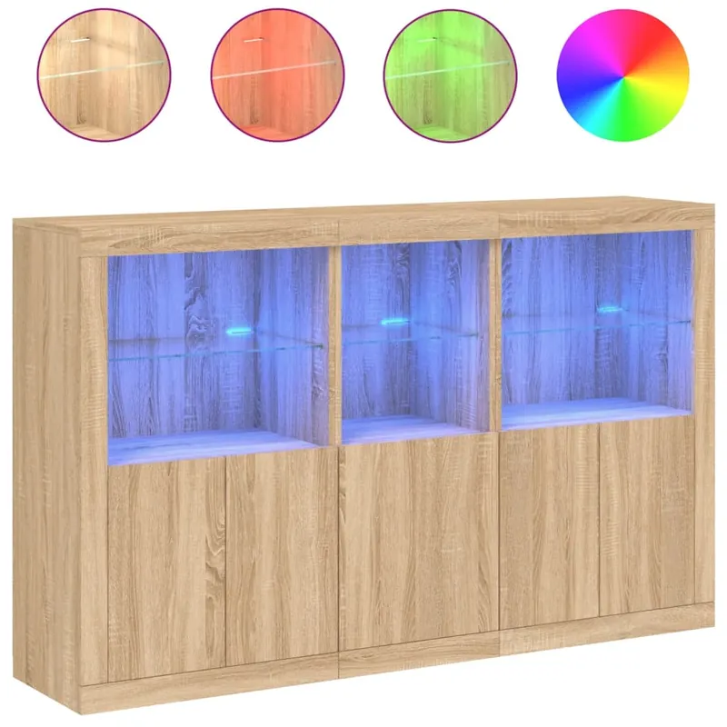 Aparador - Mueble de almacenamiento con luces LED roble Sonoma 162x37x100 cm es2063