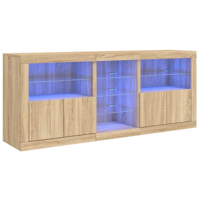 Aparador - Mueble de almacenamiento con luces LED gris hormigón 181,5x37x67 cm es1953
