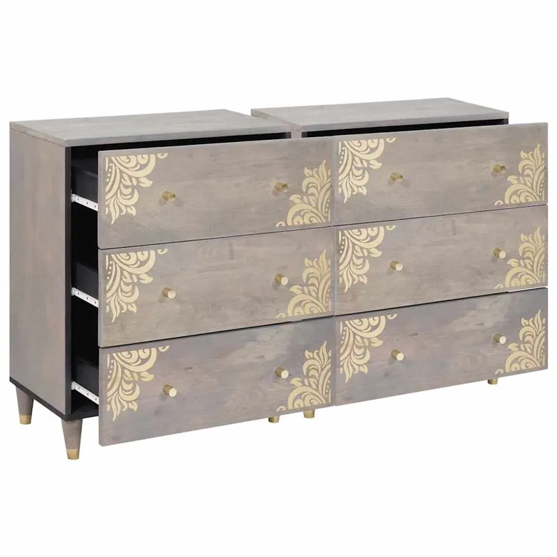 Aparador - Mueble de almacenamiento 2 pcs Gris 60 x 33 x 75 cm Madera de mango maciza es11