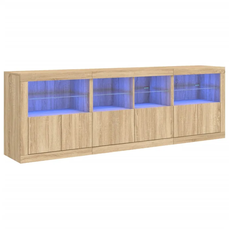 Aparador - Mueble de almacenamiento con luces LED gris hormigón 202x37x67 cm es1955