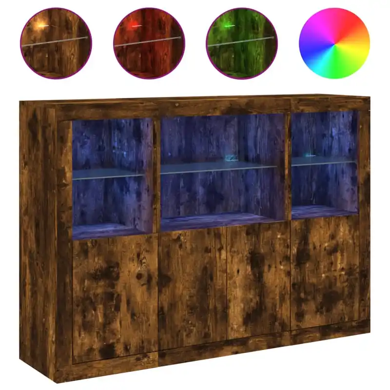 Aparador - Mueble de almacenamiento con luz LED 3 pzas madera de ingeniería gris hormigón es2095