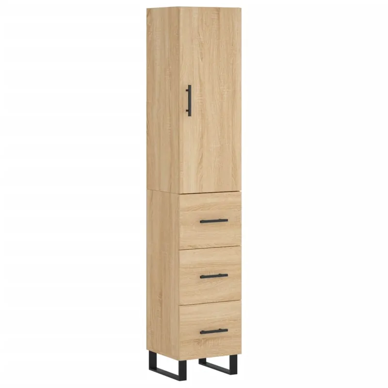 Aparador - Mueble de almacenamiento de madera contrachapada gris hormigón 34,5x34x180 cm es2664