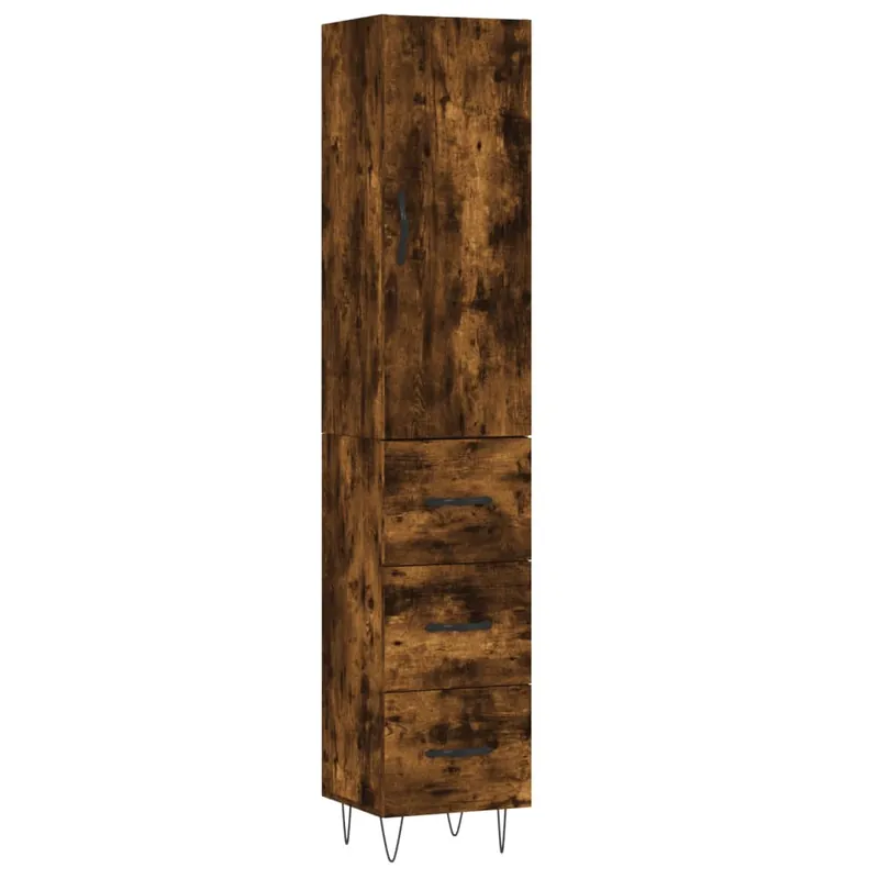 Aparador - Mueble de almacenamiento de madera contrachapada roble ahumado 34,5x34x180 cm es2985