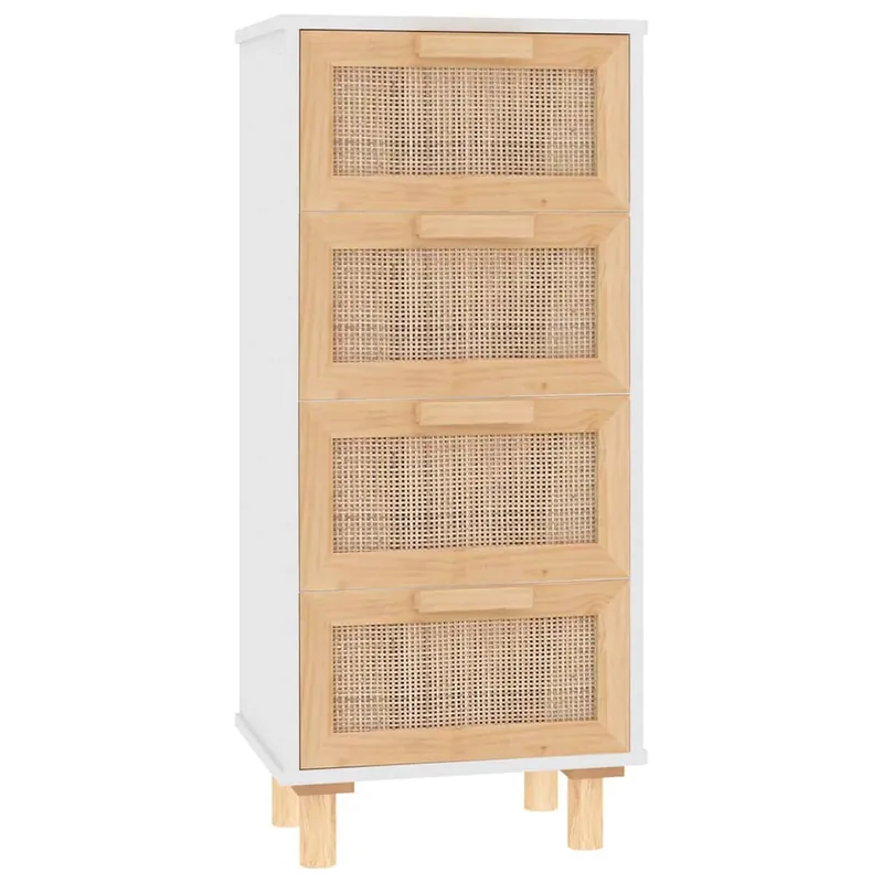 Aparador - Mueble de almacenamiento blanco madera pino maciza y ratán natural 40x30x90 cm es1669