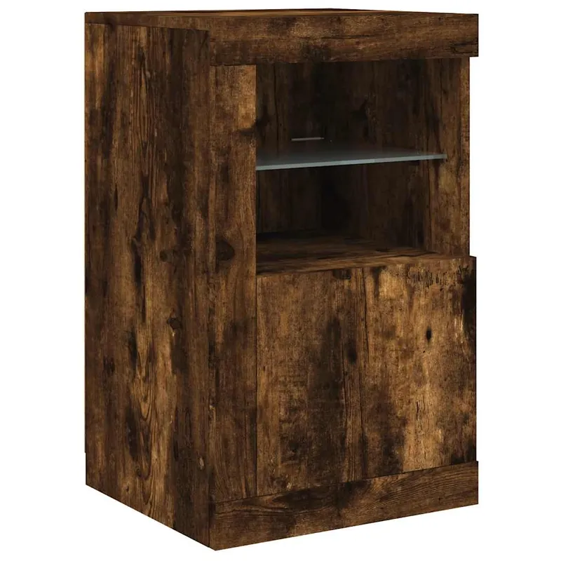 Aparador - Mueble de almacenamiento con luces LED madera de ingeniería roble ahumado es2004