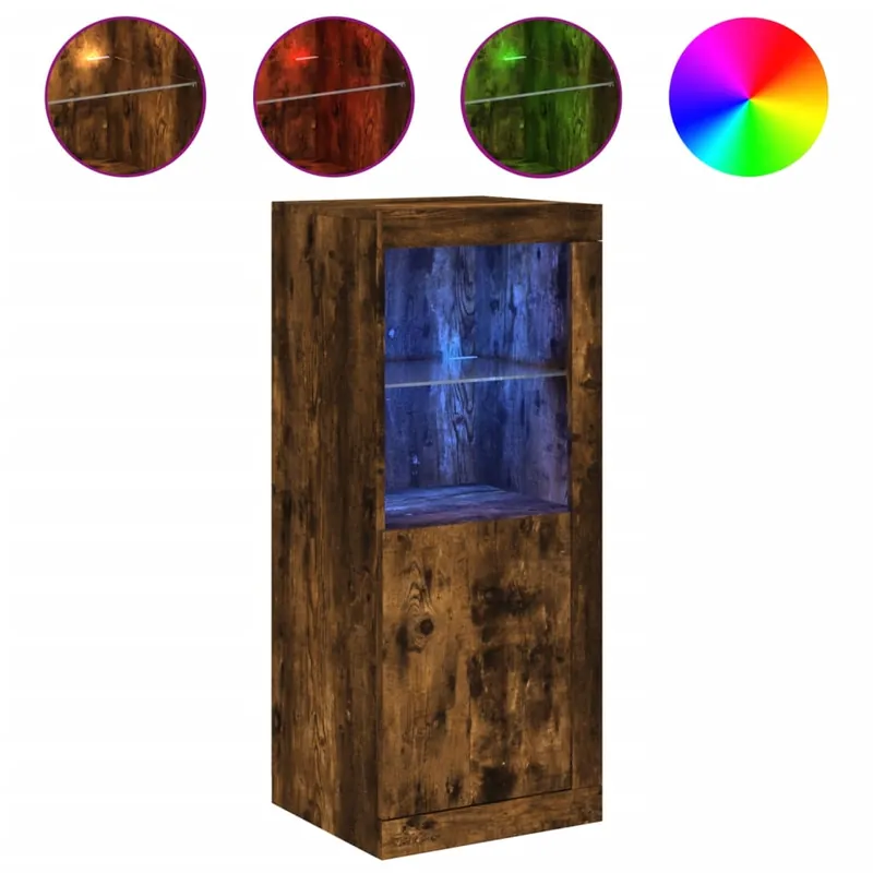 Aparador - Mueble de almacenamiento con luces LED gris hormigón 41x37x100 cm es1957