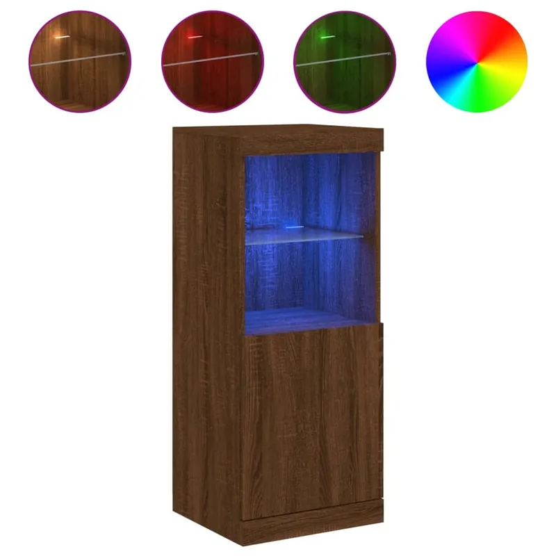 Aparador - Mueble de almacenamiento con luces LED roble ahumado 41x37x100 cm es2039