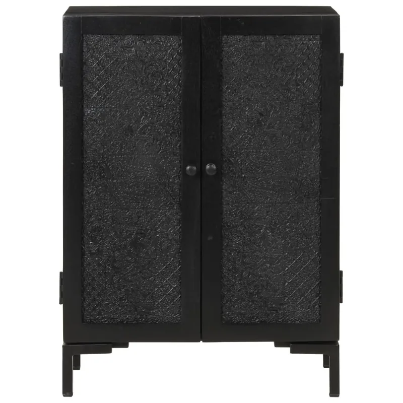 Aparador - Mueble de almacenamiento de hierro y madera maciza de mango negro 55x30x77 cm es2434