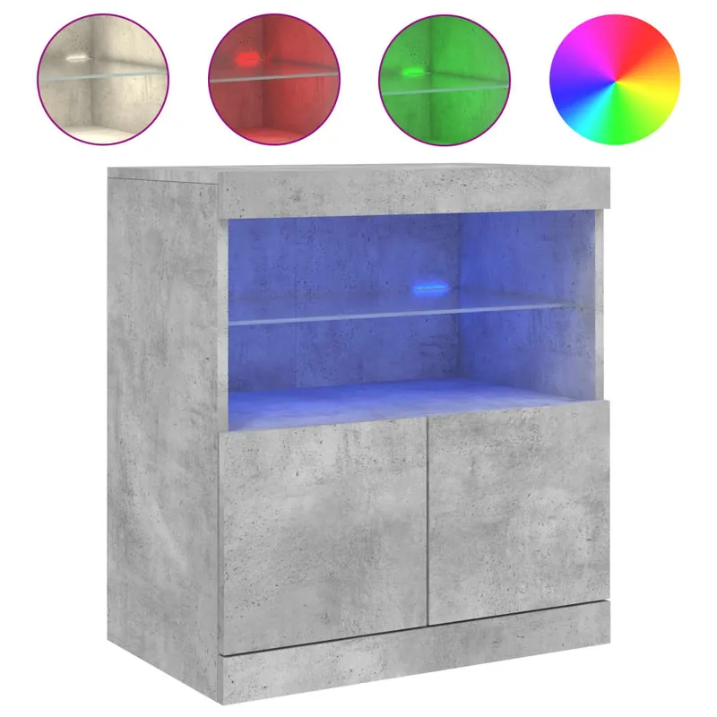 Aparador - Mueble de almacenamiento con luces LED gris hormigón 60x37x67 cm es1966