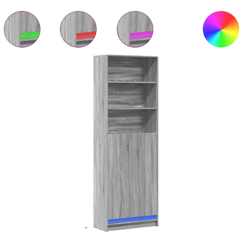 Aparador - Mueble de almacenamiento con LED madera ingeniería gris Sonoma 69x32,5x200 cm es1896