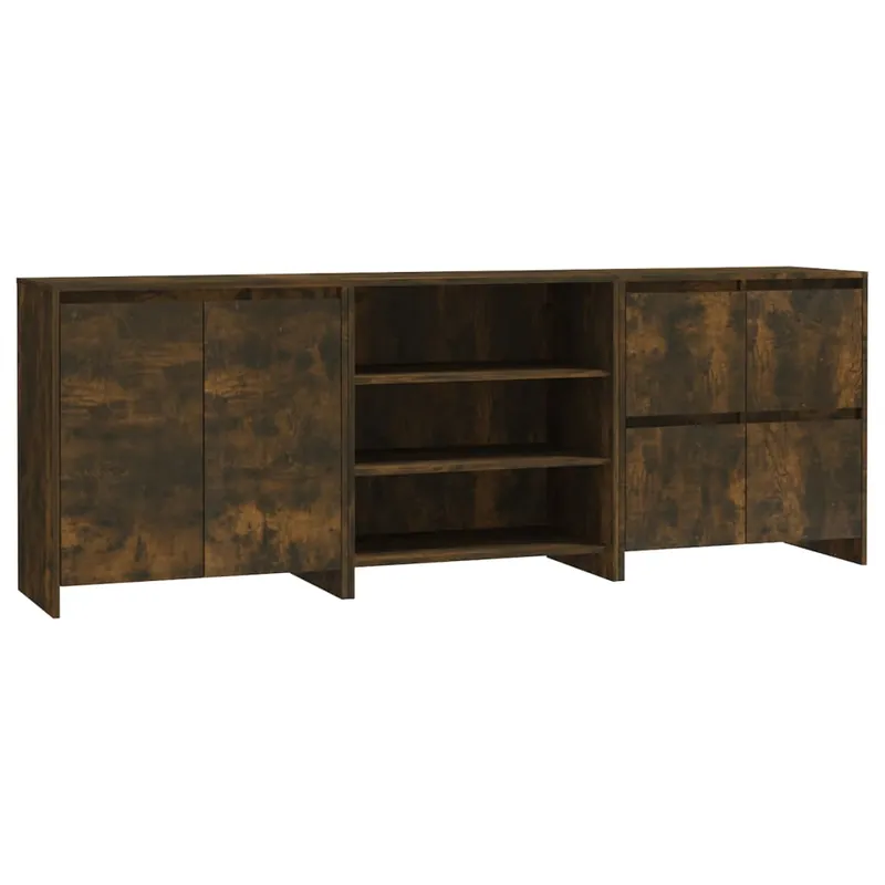 Aparador - Mueble de almacenamiento de 3 piezas madera manufacturada color roble ahumado es2168