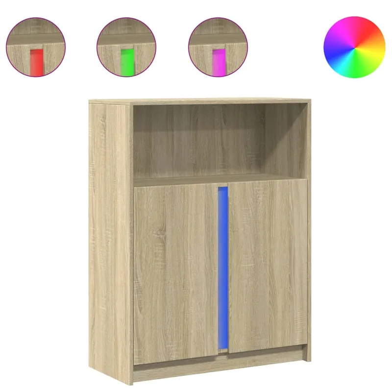 Aparador - Mueble de almacenamiento con LED madera de ingeniería blanco 77x34x100 cm es1883