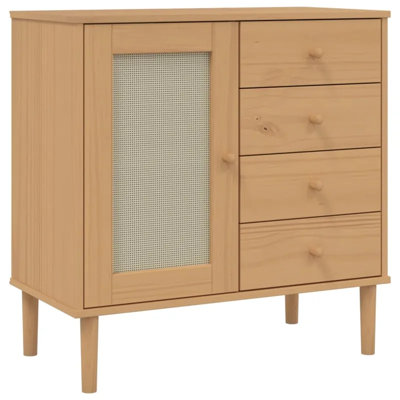 Aparador - Mueble de almacenamiento aspecto de ratán madera pino blanco 80x40x80 cm es1650