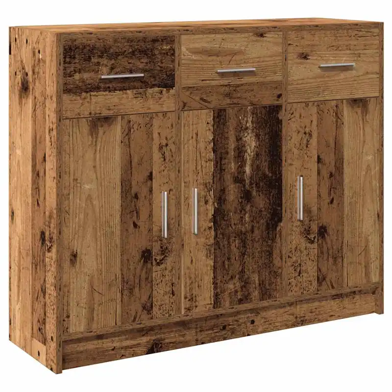 Aparador - Mueble de almacenamiento de madera de ingeniería envejecida 91x28x75 cm es3258