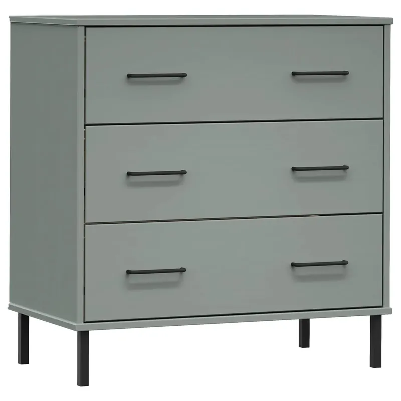Aparador - Mueble de almacenamiento con 3 cajones OSLO madera maciza gris 77x40x79,5 cm es1702