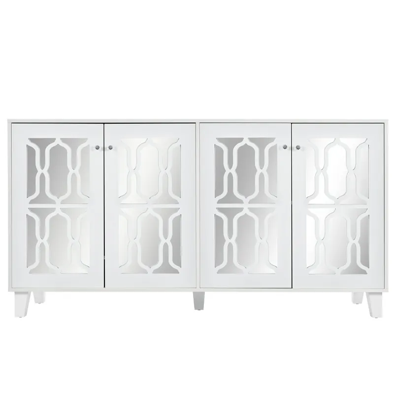 Aparador - 4 puertas y estantes regulables - tirador de cristal - Blanco