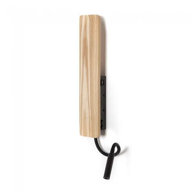 Aplique con lector LED y USB Renoir (5W+3W) Aluminio - Madera Nórdico 40 X 5,5