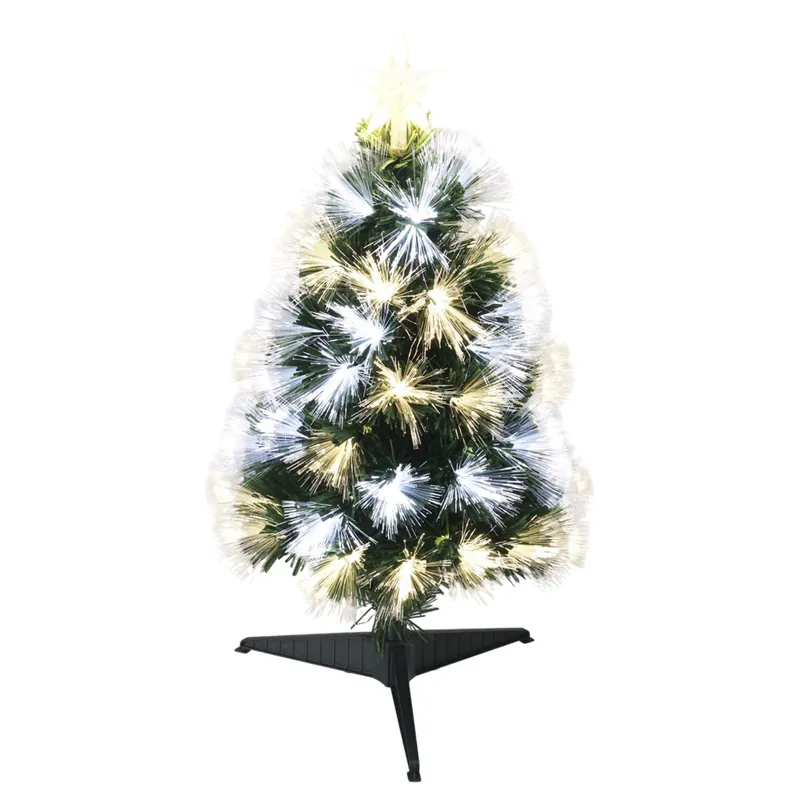 Well Home Árbol de Navidad de fibra óptica con 60 Luces LED Blanco y Blanco cálido y 8 funciones de color H.60cm - Decoración