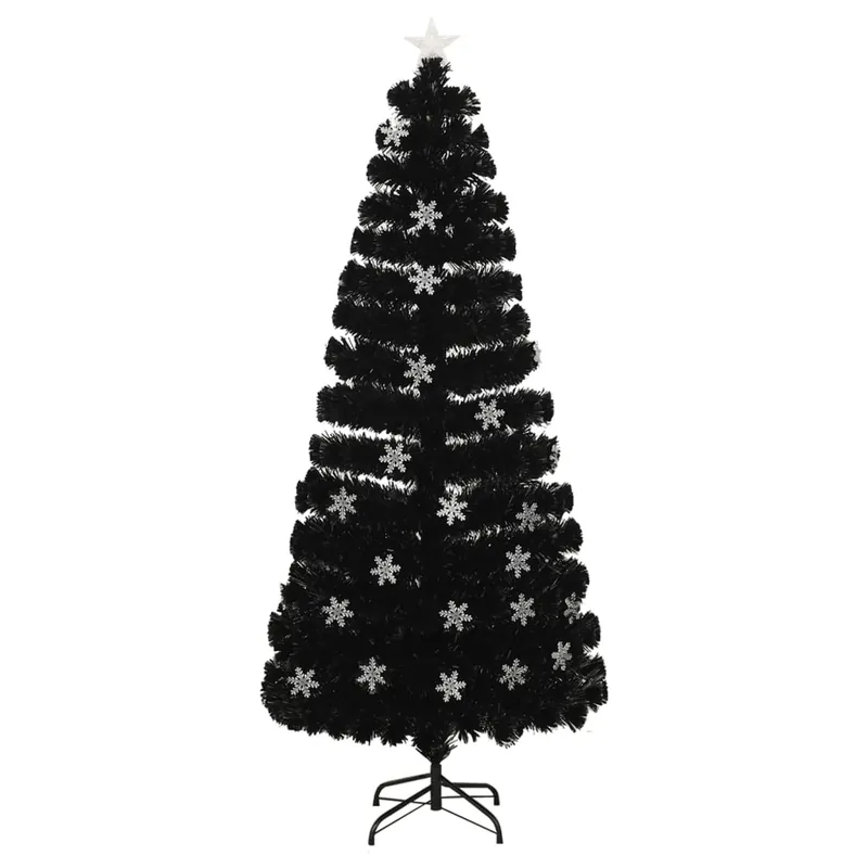 Árbol de Navidad - Árbol navideño copos de nieve LED fibra óptica negro 180 cm