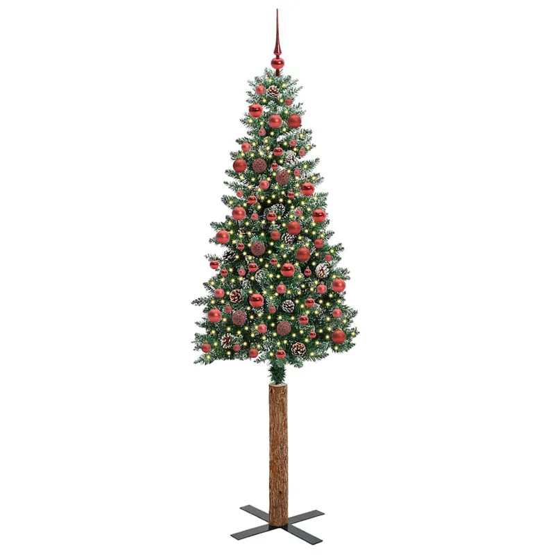 Árbol de Navidad - Árbol navideño Delgado con 300 LED con soporte Verde y 180 cm
