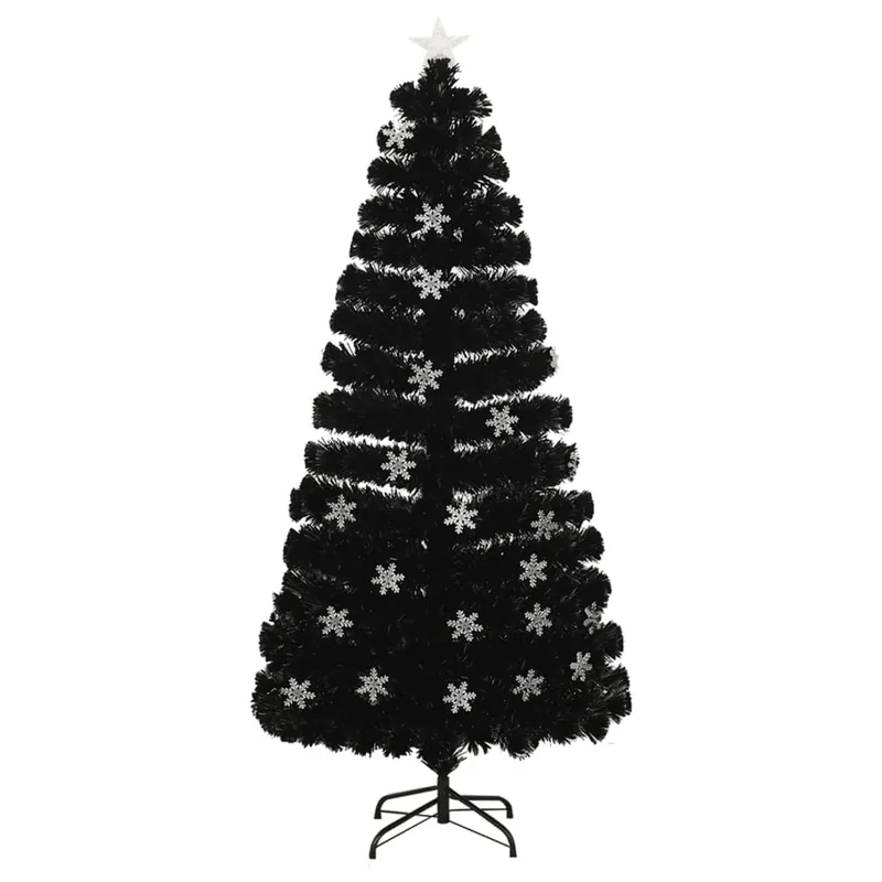 Árbol de Navidad - Árbol navideño copos de nieve LED fibra óptica negro 150 cm