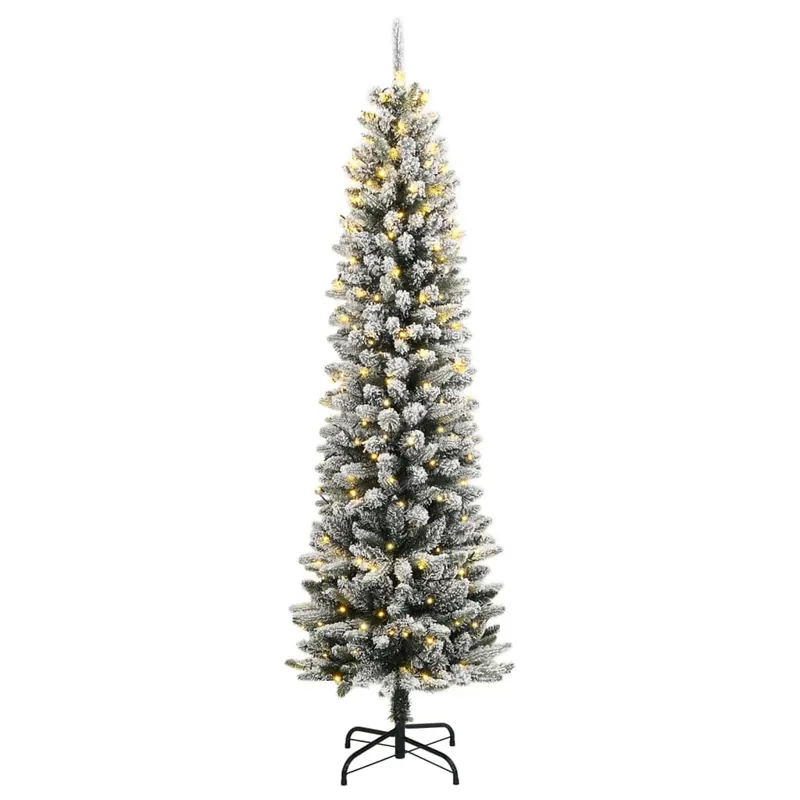 Árbol de Navidad - Árbol navideño artificial con 150 LEDs y nieve flocada 150 cm