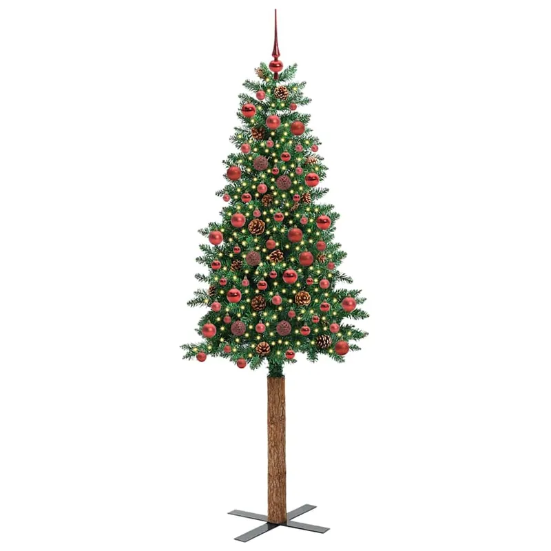Árbol de Navidad - Árbol navideño Delgado con 300 LED con soporte Verde 180 cm