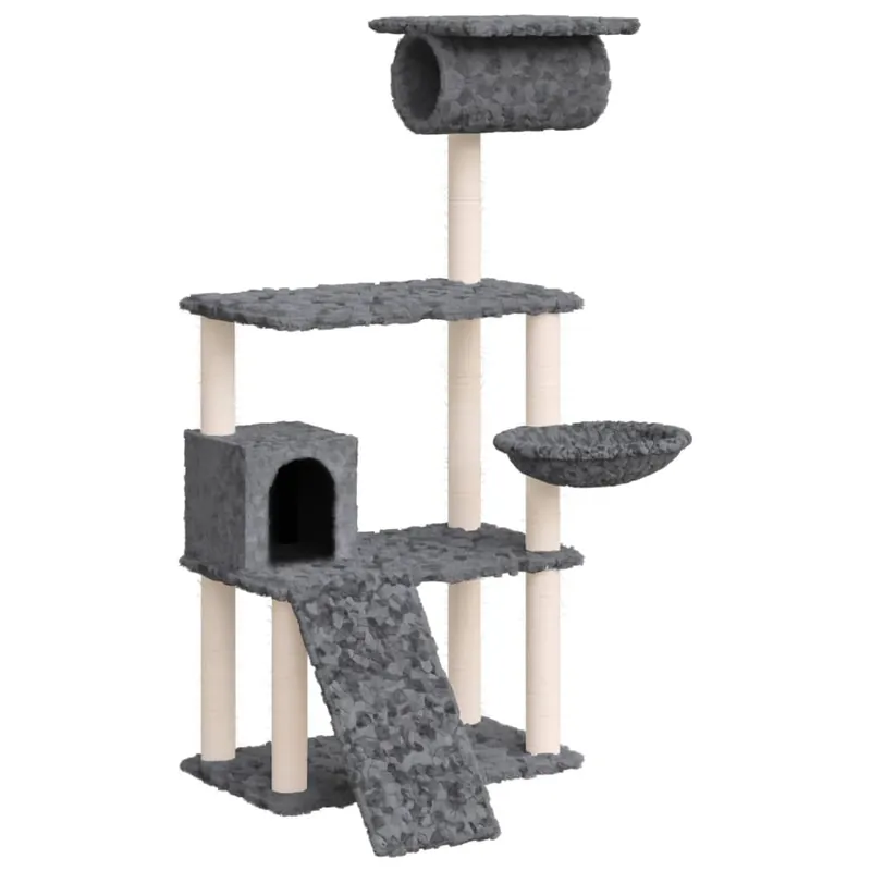 vidaXL Rascador para gatos con postes de sisal gris oscuro 131 cm - Jardín
