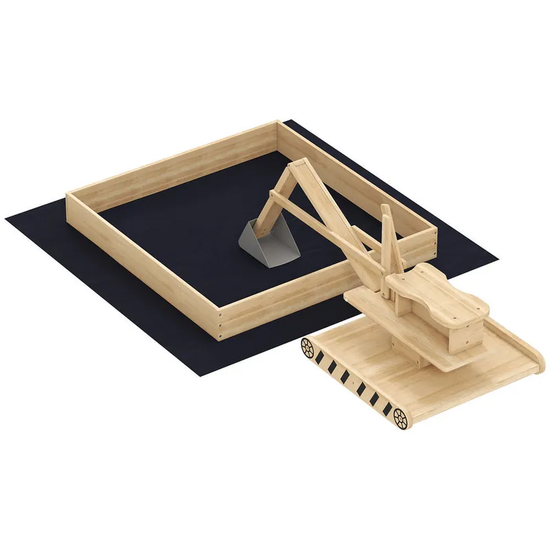 AIYAPLAY Arenero para Niños de Madera con Excavadora, Arenero Infantil con Asiento Giratorio 360° y Forro de Tela no Tejida, sin Motor, Caja de Arena para Niños de 3-6 Años, 184x90x56 cm, Natural