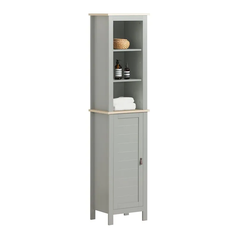 Armario Alto baño Mueble Columna de baño con 3 Estantes y 1 Puerta 39 x 30 x 169 cm Gris BZR68-HG SoBuy
