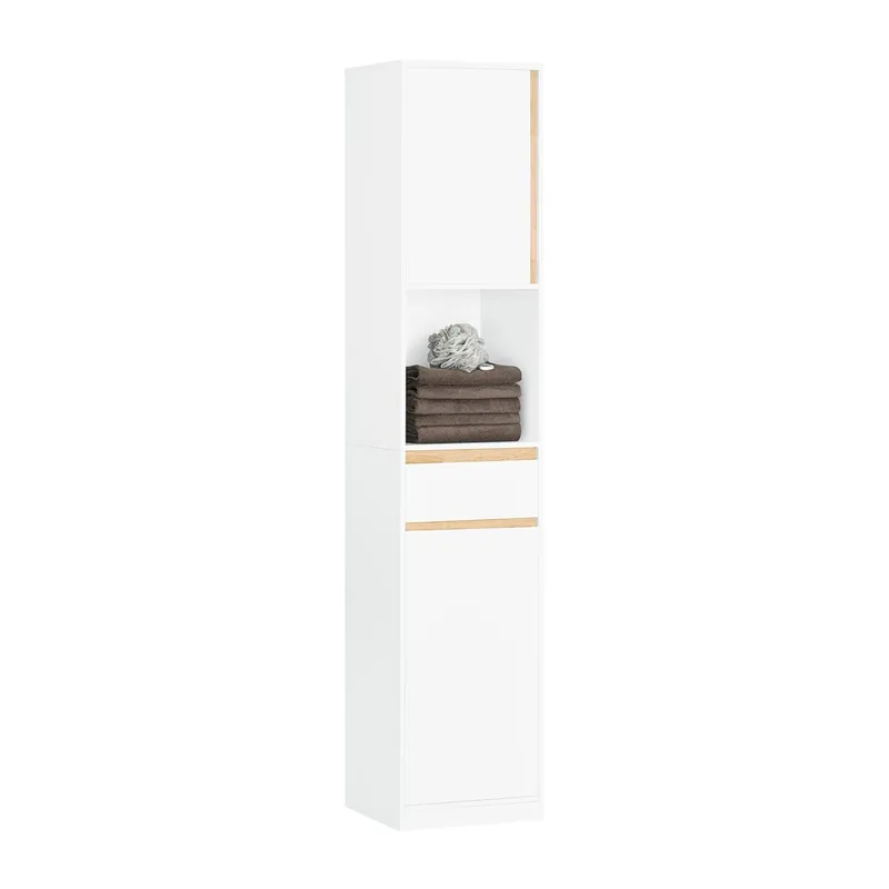 SoBuy BZR80-W Armario Alto Para Baño Con 1 Cajón Y 2 Puertas Blanco 35 X 33 X 170 Cm