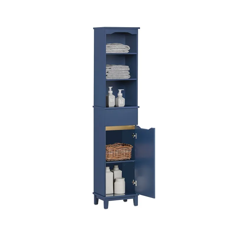 SoBuy BZR112-B Armario Alto para Baño con 3 Estantes 1 Puerta y 1 Cajón