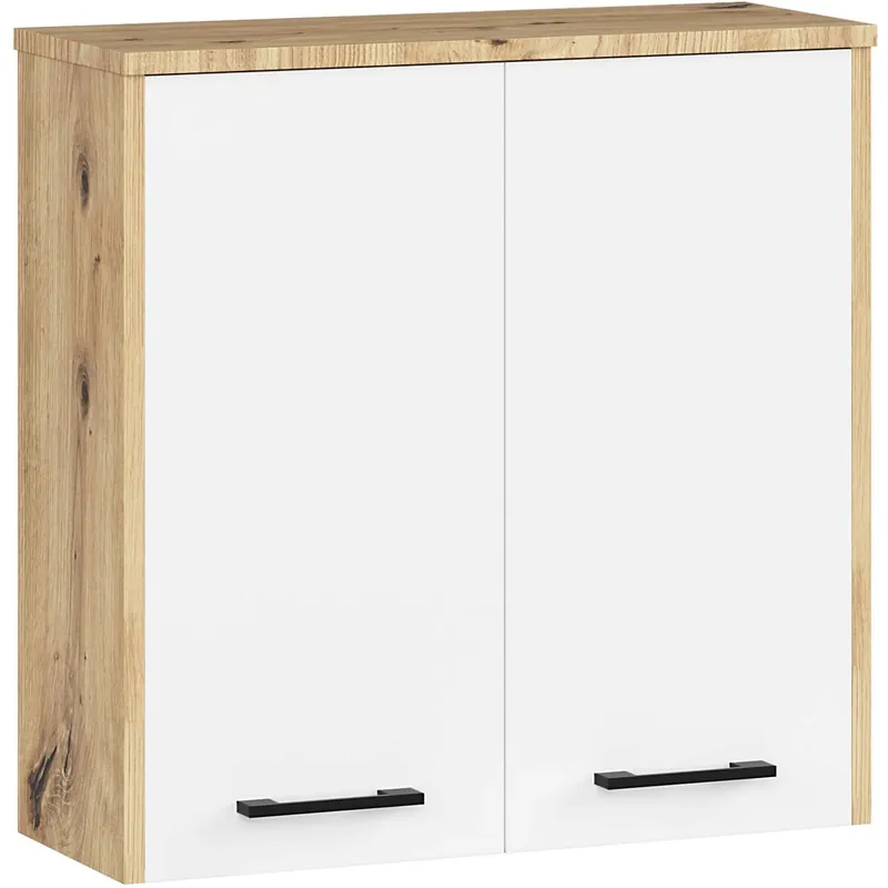 Armario colgante de baño pequeño AKORD FIN Roble Artisan 60 cm 2 puertas frente en color Blanco 2 estantes 60x22,5x60 cm