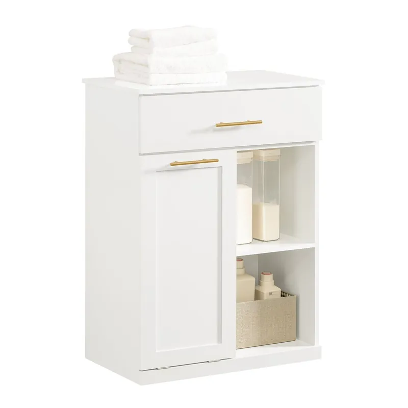 Armario de Baño Mueble de Almacenaje con 1 Cesto para Colada y 1 Cajón Blanco 66 x 37 x 95 cm BZR66-W SoBuy