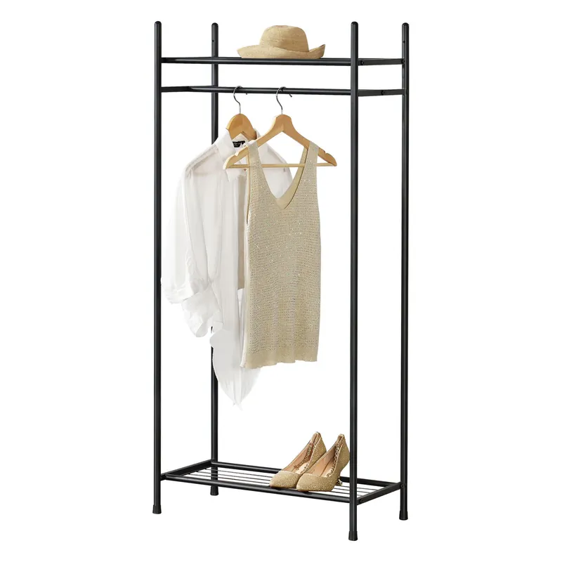 Armario para Ropa / Perchero - 130 x 60 x 40 cm - 2 Estantes y Barra - Acero Negro [en.casa]