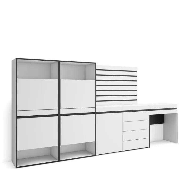 Zapatero | Armario zapatos botas | 297x145x35 cm | Dormitorio, habitación | Cómoda, Cajonera | Listones Decorativos | Tocador | Estilo Moderno | Blanco - Muebles