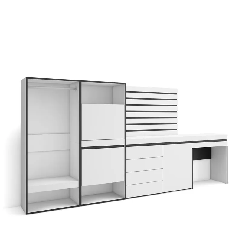 Zapatero | Armario zapatos botas | 297x145x35 cm | Dormitorio, habitación | Vestidor abierto | Cómoda, Cajonera | Listones Decorativos | Tocador | Estilo Moderno | Blanco - Muebles