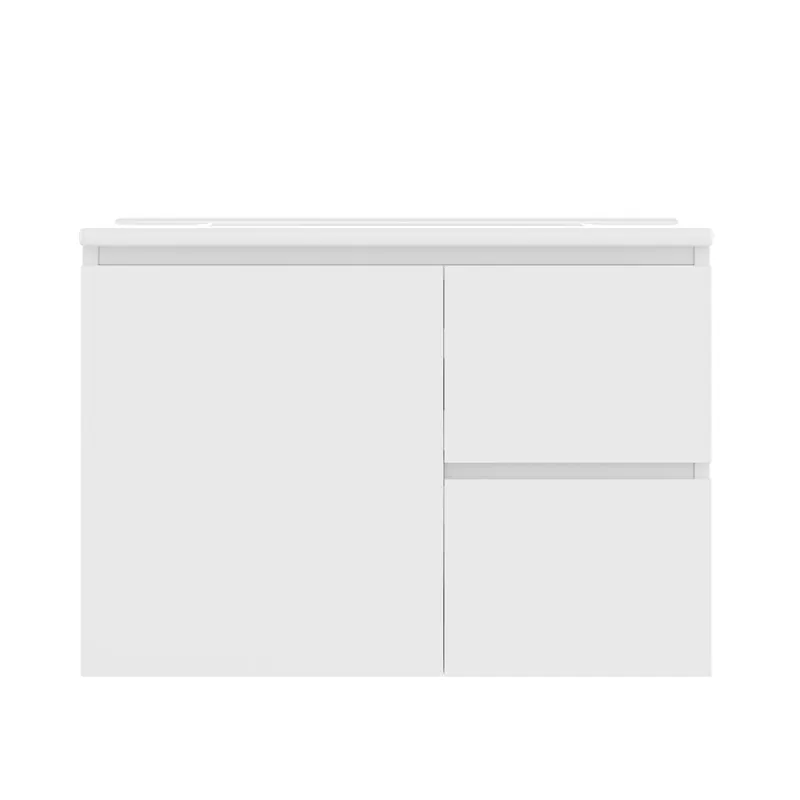Armario baño suspendido 76x46x50 cm - LED, dos cajones, estantes, lavabo integrado - Blanco