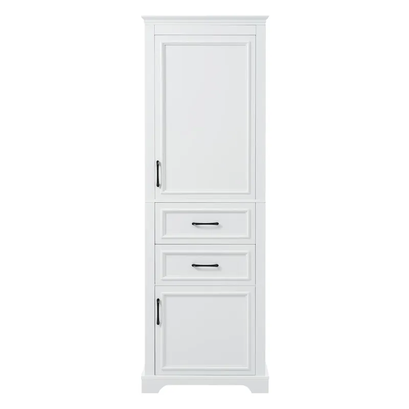 Armario alto de baño 60x40x180 cm - 2 cajones, estantes ajustables, soft close - blanco