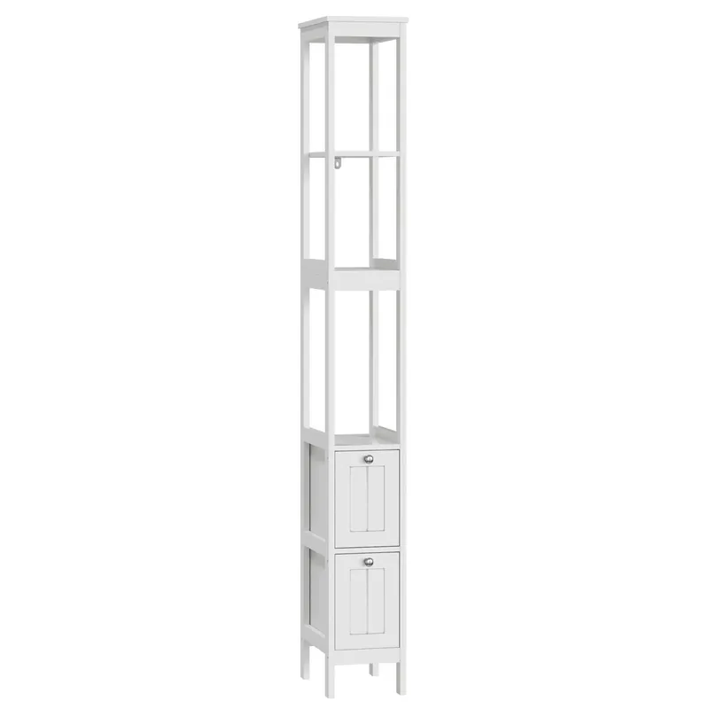 Armario alto baño 20x30x160 cm - estrecho, 2 cajones, 3 estantes - blanco